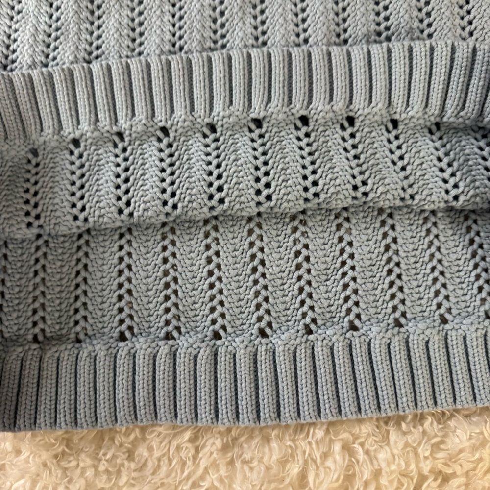 Haven Well Within Open Stitch Johnny Collar Cotton Blue Sweater Size Large - Picture 9 of 12